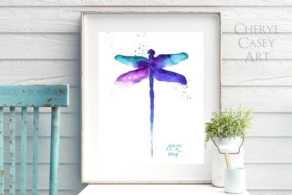 Dragonfly Wall Art Print from Watercolor Painting by Cheryl Casey