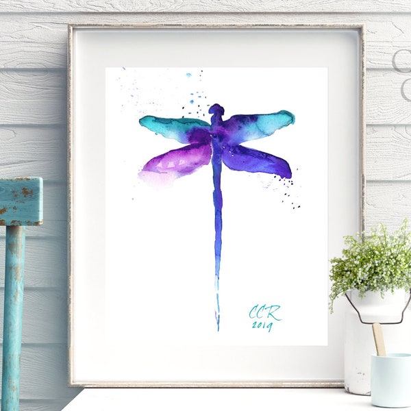Dragonfly Wall Art Print from Watercolor Painting by Cheryl Casey