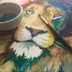 EXTRA LARGE PRINT Lion Wall Art from Original Watercolor Painting by Cheryl Casey image 5