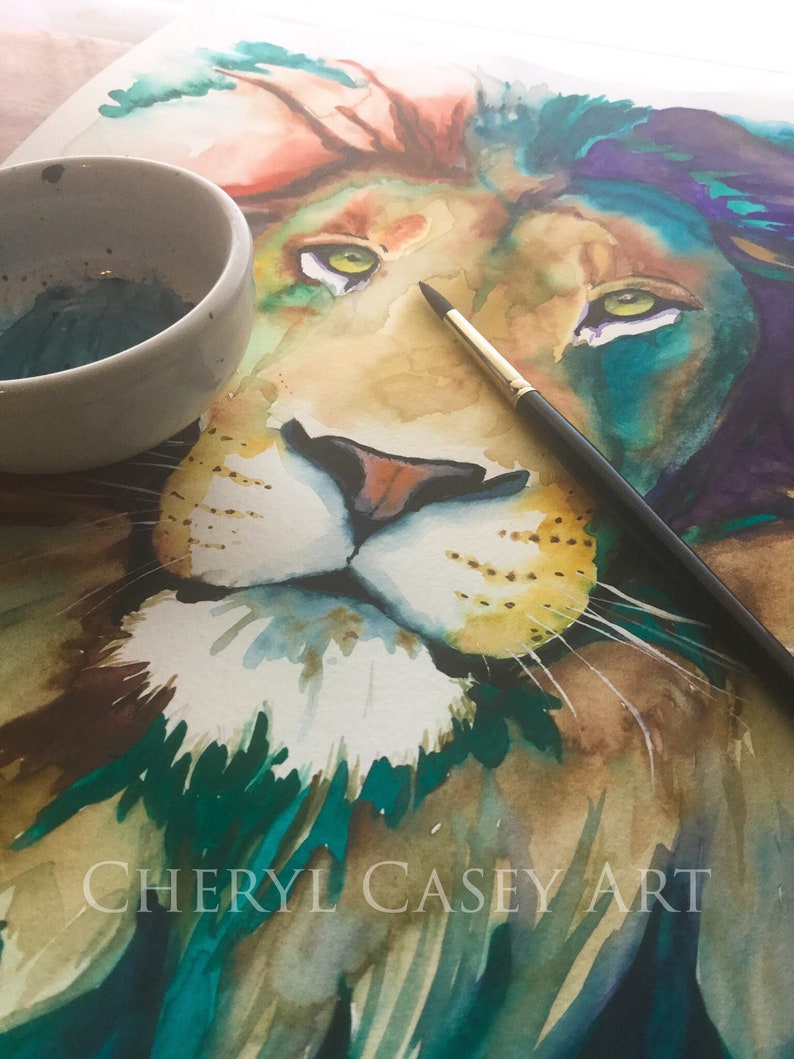 EXTRA LARGE PRINT Lion Wall Art from Original Watercolor Painting by Cheryl Casey image 5