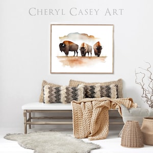 Bison American Buffalo Art Print from Watercolor Painting by Cheryl Casey, Three Buffalo image 7