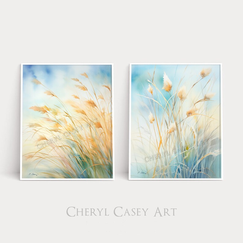 Coastal Prints East Coast Wall Art Set of 2, Dune Grass, Winter Grass, Watercolor by Cheryl Casey image 10