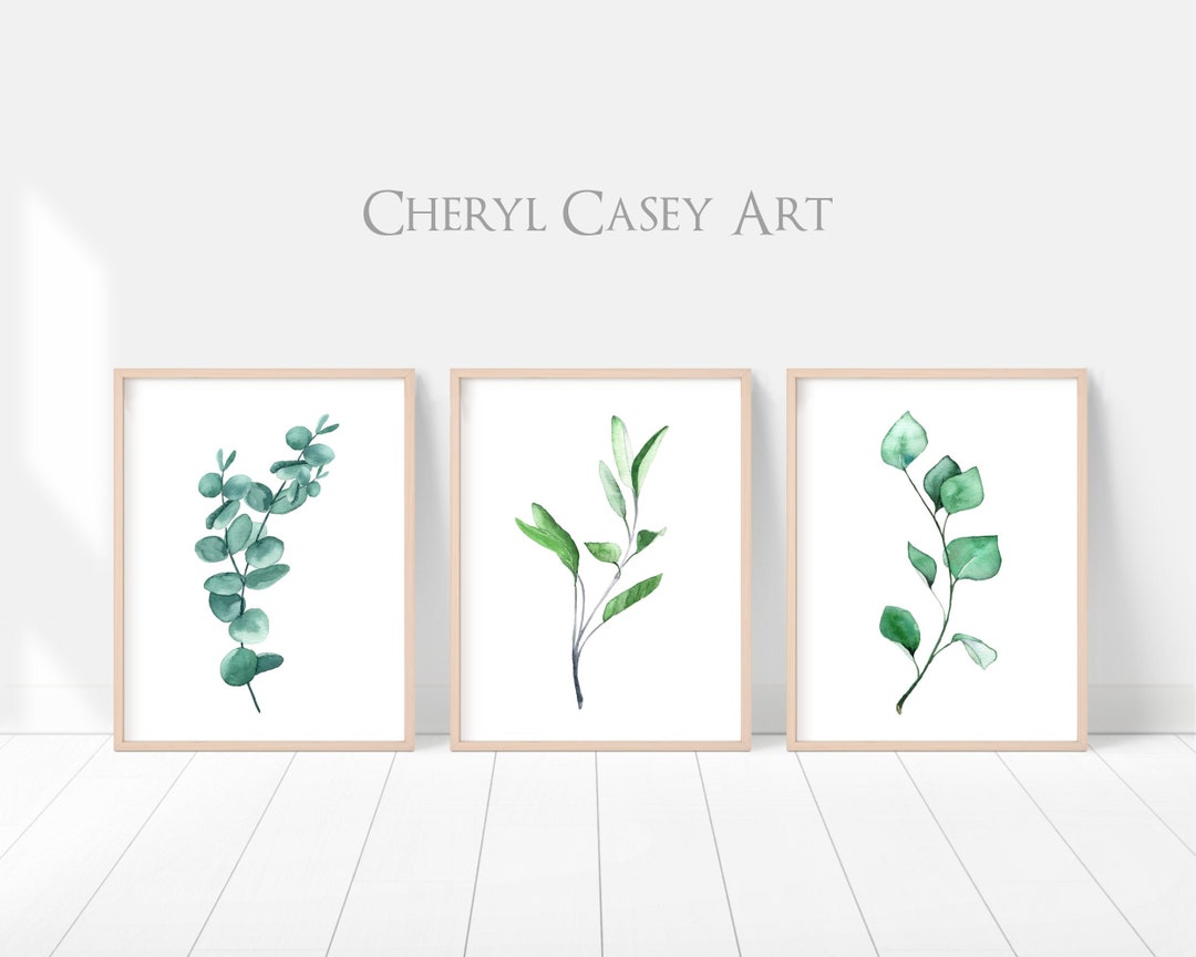 Sage Green Wall Art Eucalyptus Watercolor Print Set of 3 From Paintings ...