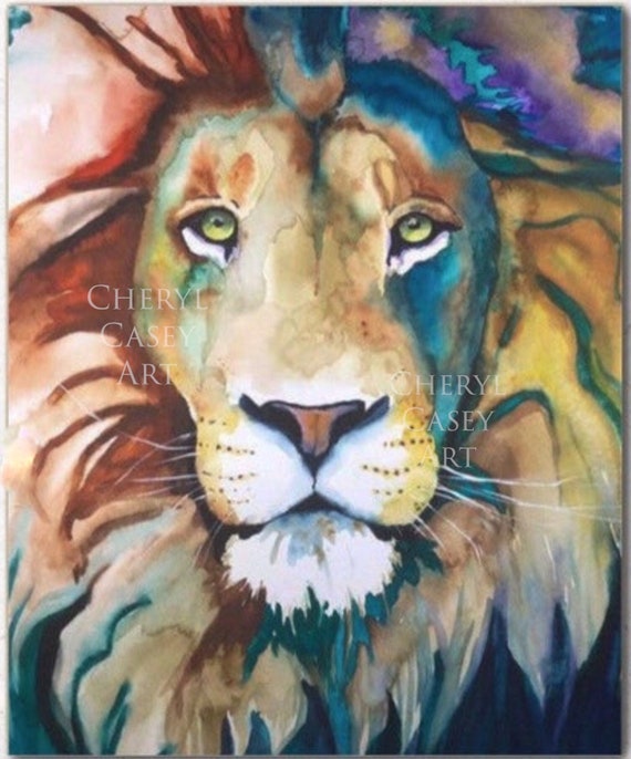 Lion Art Print from Watercolor Painting by Cheryl Casey