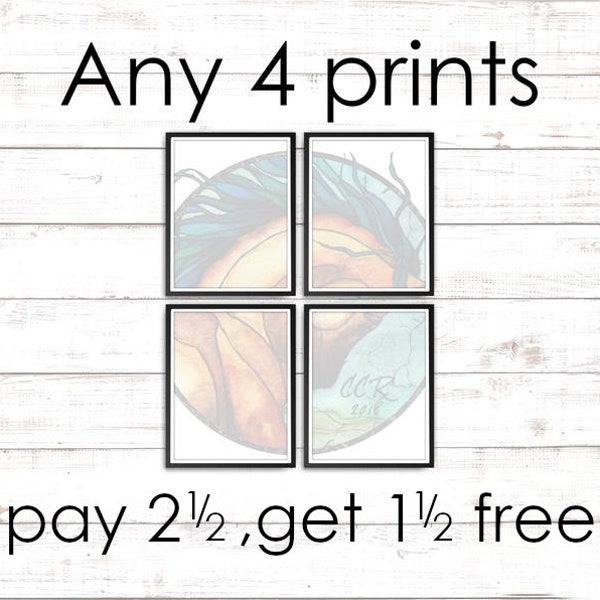 Any 4 Prints, Pay 2 1/2, Get 1 1/2 Free, Watercolor Art Prints from Paintings by Cheryl Casey, Set of 4