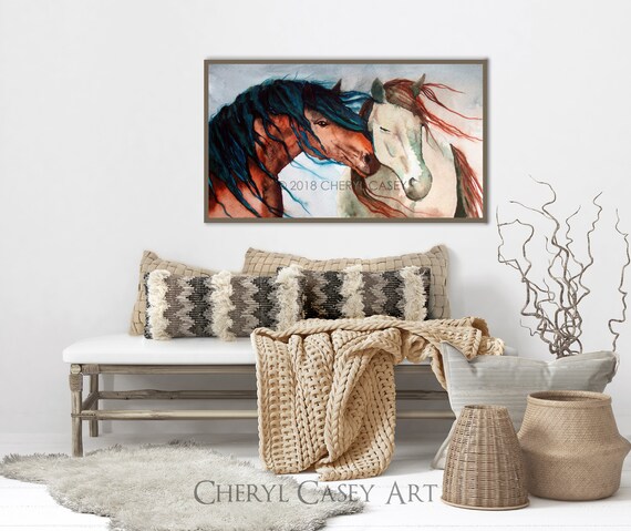 Horses Art Print from Original Watercolor Painting by Cheryl Casey, Nuzzling Horses serene and peaceful