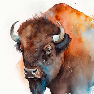 Bison American Buffalo Bust Art Print from Watercolor Painting by Cheryl Casey image 1