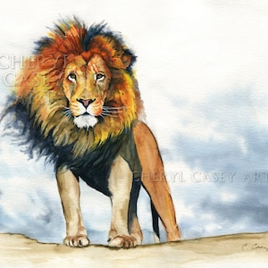 Lion Painting Art Print from Watercolor Painting by Cheryl Casey image 1