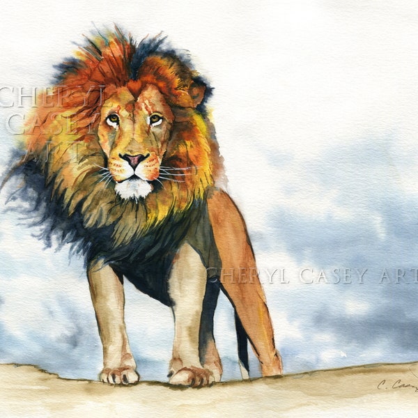Lion Painting Art Print from Watercolor Painting by Cheryl Casey