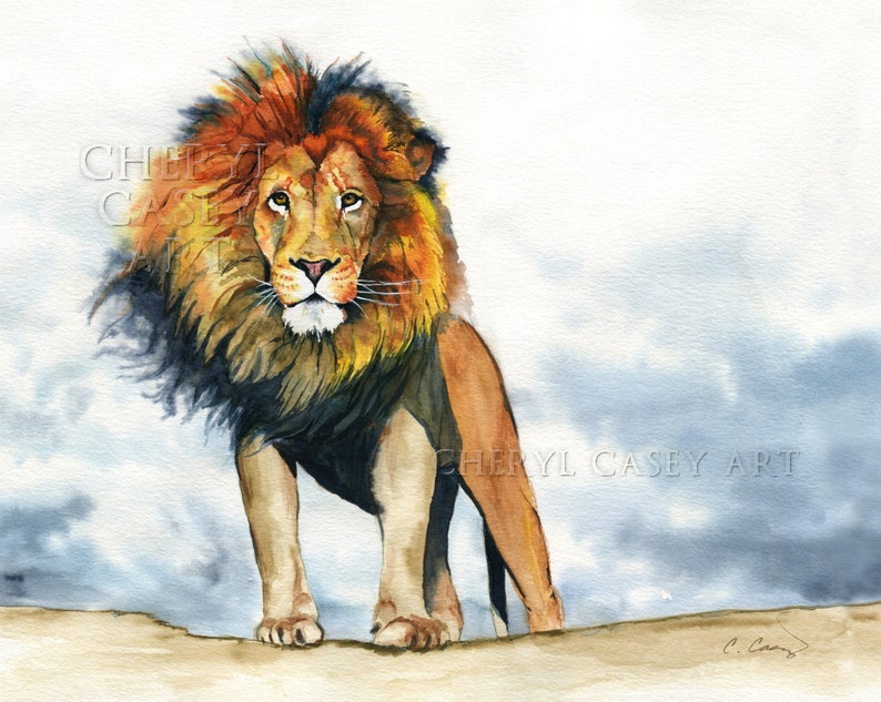 Lion Painting Art Print from Watercolor Painting by Cheryl Casey image 1