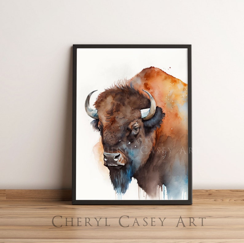 Bison American Buffalo Bust Art Print from Watercolor Painting by Cheryl Casey image 7