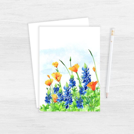 Poppy and Bluebonnet Field Greeting Cards Pack