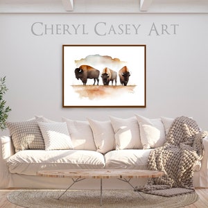 Bison American Buffalo Art Print from Watercolor Painting by Cheryl Casey, Three Buffalo image 8