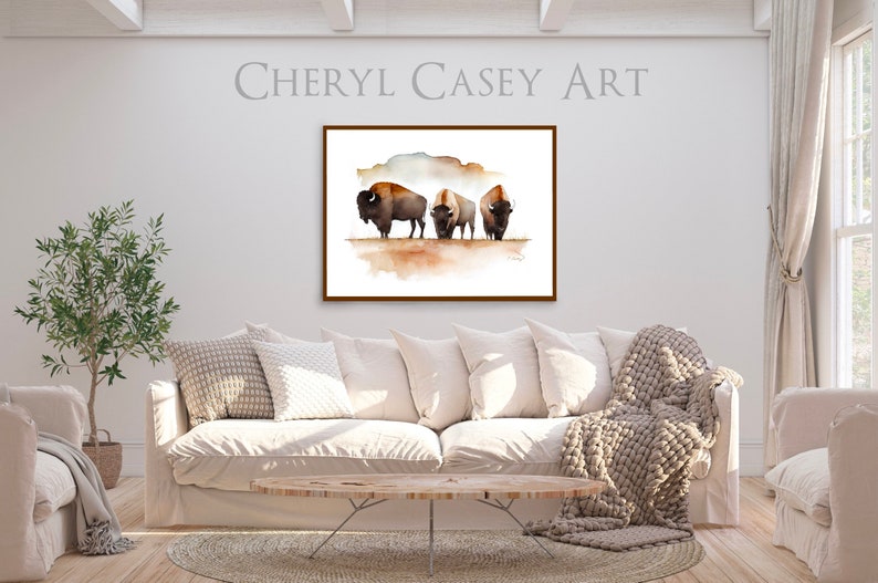 Bison American Buffalo Art Print from Watercolor Painting by Cheryl Casey, Three Buffalo image 8