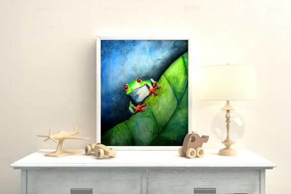 Tree Frog Art Print from Watercolor Painting by Cheryl Casey, Kid's Room Wall Art, Boy's Room Decor