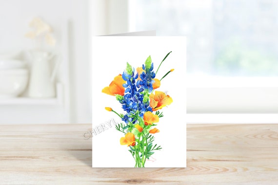 Poppy, Bluebonnet Bouquet Greeting Cards Pack
