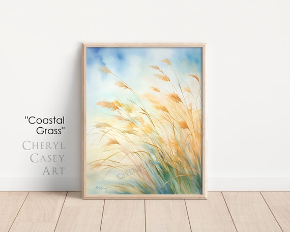 Coastal Prints East Coast Wall Art, Coastal Grass Watercolor by Cheryl Casey, dune grass