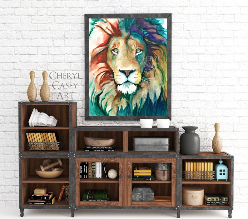 EXTRA LARGE PRINT Lion Wall Art from Original Watercolor Painting by Cheryl Casey image 1