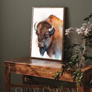 Bison American Buffalo Bust Art Print from Watercolor Painting by Cheryl Casey image 8