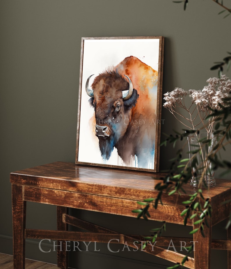 Bison American Buffalo Bust Art Print from Watercolor Painting by Cheryl Casey image 8