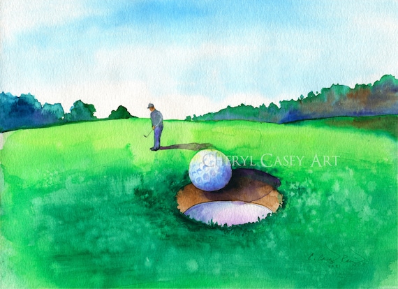 Golf Art Print from Watercolor Painting by Cheryl Casey, golf gifts, course