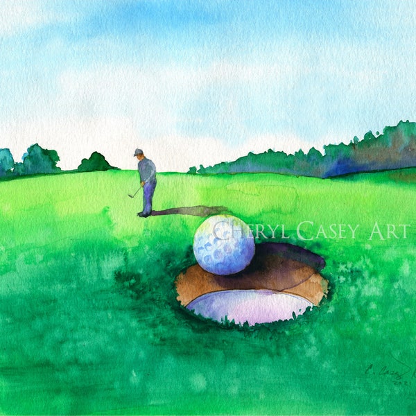 Golf Art Print from Watercolor Painting by Cheryl Casey, golf gifts, course