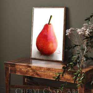 Red Pear Still Life Art Print from Watercolor Painting by Cheryl Casey, Dramatic Art, Fruit Art Print image 8