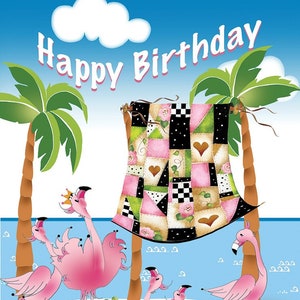 Greeting Card - Birthday for Flamingo and Quilting Enthusiasts