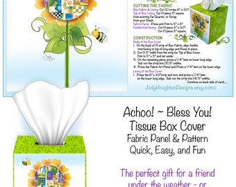 Patchwork Flower - Tissue Box Cover Panel and Pattern