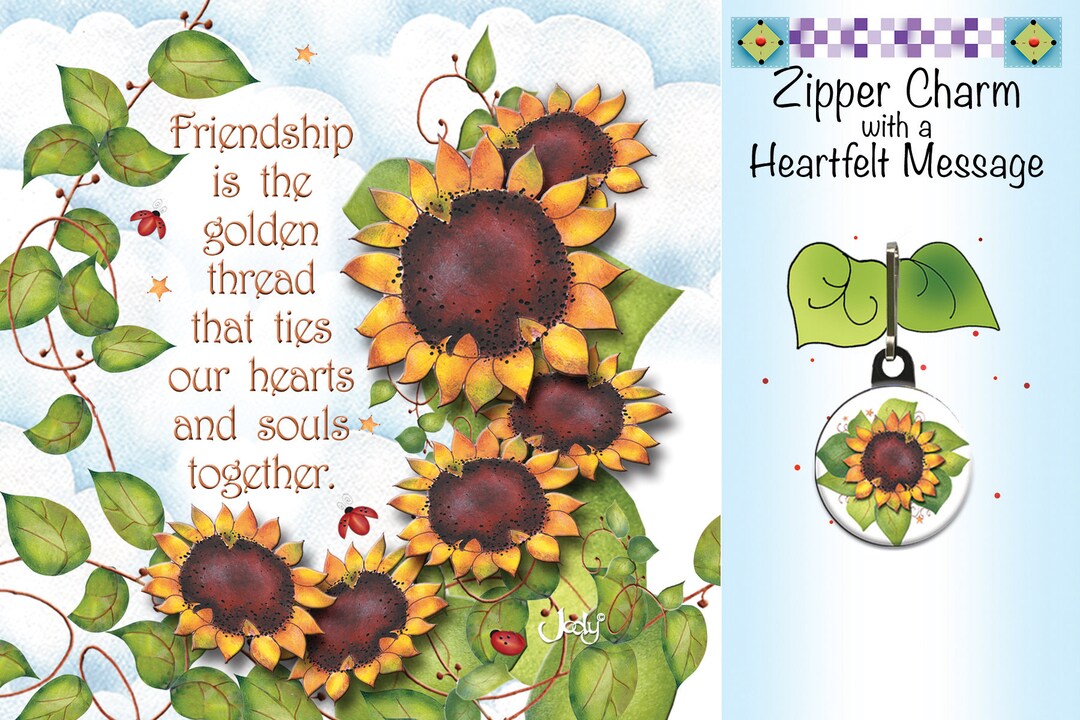 Bee.2. Sunflower Friendship With Matching Sunflower Zipper Charm Etsy