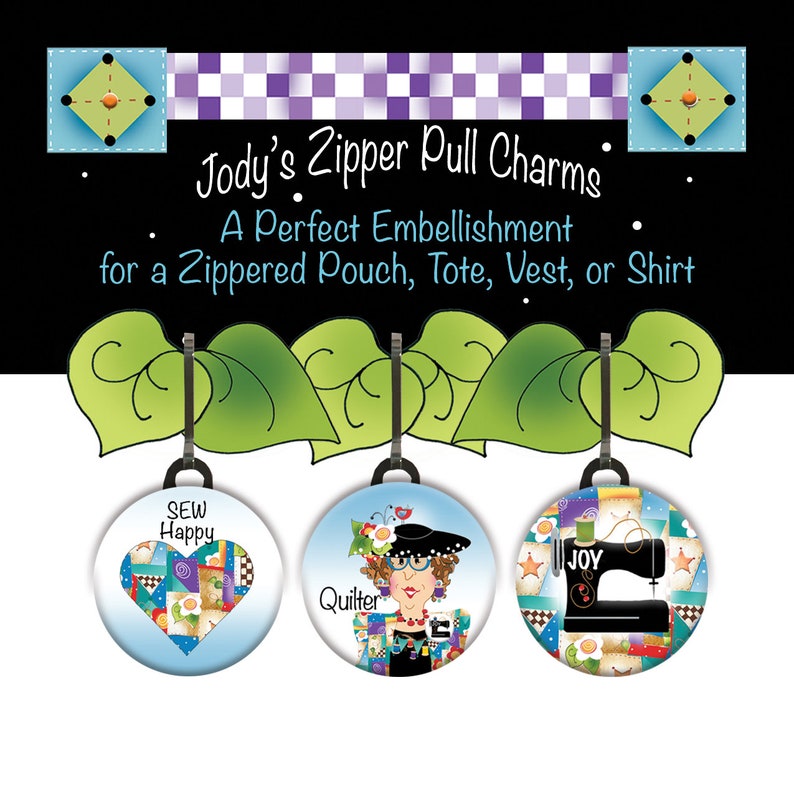 Quilters Zipper Charm Set ZPSet 7 3 Piece Set