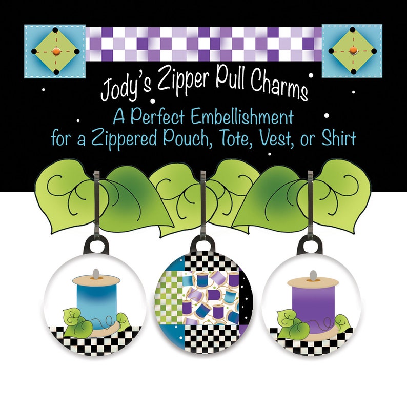 Spool Patchwork Zipper Charm Set. ZPSet2 3 Piece Set