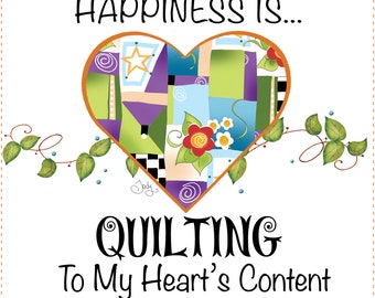 Happiness is Quilting....fabric art panel 6" square