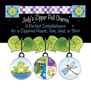 Frog-Patchwork-Dragonfly Zipper Charm Set