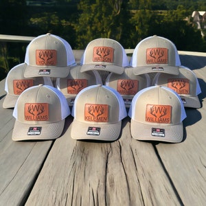 Groomsmen hats, custom leather patch Richardson 112 wedding gift for him, groom and groomsmen gift or present