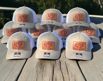 Custom Leather Patch Richardson 112 Trucker Hats, Groomsmen Wedding Gift