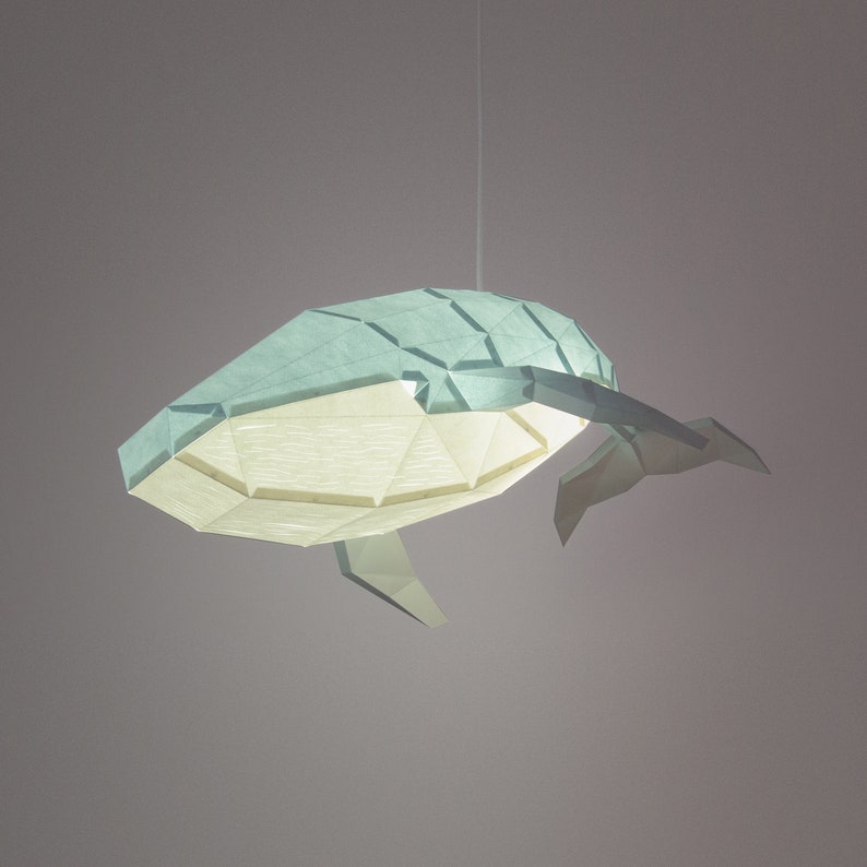 Humpback Whale DIY Pendant Paperlamp pre-cut papercraft kit Soft Blue