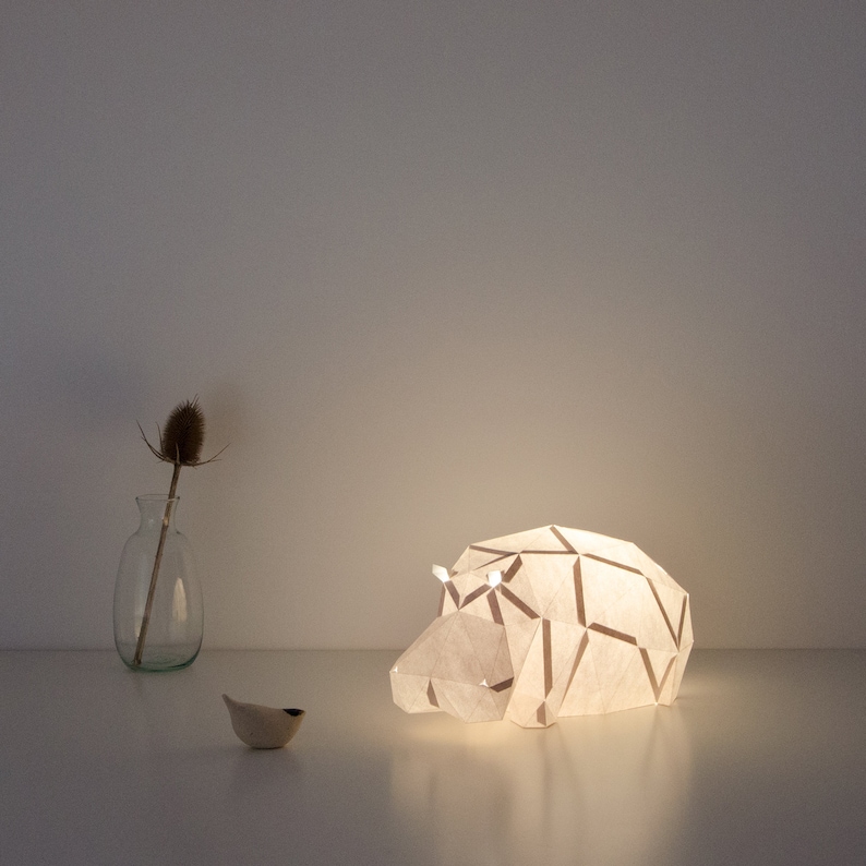 Lazy Hippo DIY Paperlamp pre-cut papercraft kit Light Grey