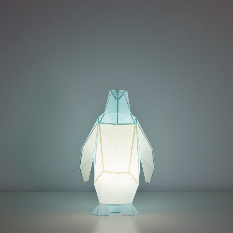 Small Penguin DIY Paperlamp pre-cut papercraft kit Soft Blue