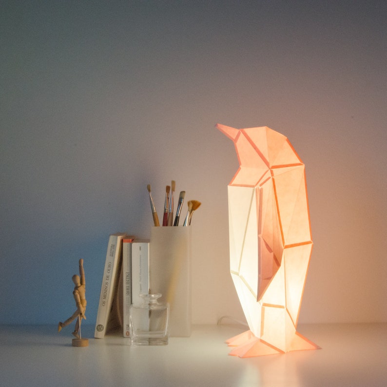 Small Penguin DIY Paperlamp pre-cut papercraft kit Soft Pink