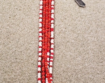 Bookmark, Red Glass Beaded Metal Hook Style with Charm