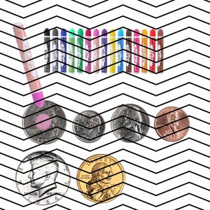 May include: A Coin Dabbing activity sheet featuring a row of colorful markers and various United States coins including a half dollar, quarters, a dime, and a penny. The text reads COIN DABBING at the top and DABBERS NOT INCLUDED at the bottom.