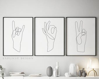 Hand Gesture Line Art Prints: Minimalist Gallery Wall (Digital Download)