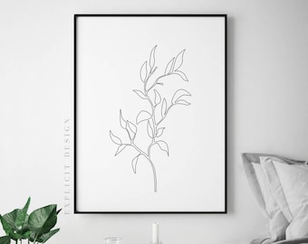 One-Line Branch Printable, Abstract Wooden Art, White Winter Tree Print, Minimalist Fine Lines, Botanic Wall Prints, Fall Nature Poster.