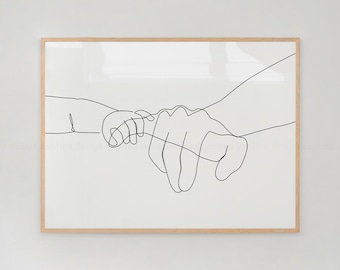 Minimalist Father and Baby Pinky Swear Line Drawing Art Print (Digital Download)