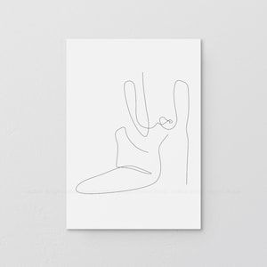Abstract Fine Line Naked Female Figure Printable, Minimalist Nude Woman
