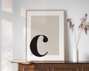 Letter C Print: Beige Boho Nursery Initial Art (Digital Download)