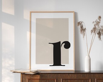 Letter R Print: Beige Nursery Initial Art (Digital Download)