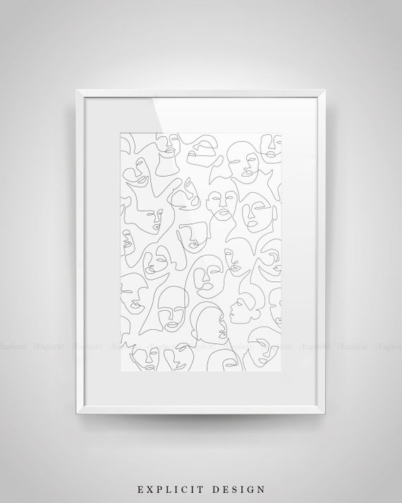 Printable Abstract Face Illustration Minimal One Line Feminist Drawing Fashion Girl Sketch Female Portrait Minimalist Woman Pattern Art