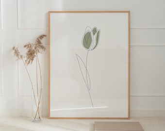 Matcha Green Tulip Line Art Print | Minimalist Floral Illustration (Digital Download)